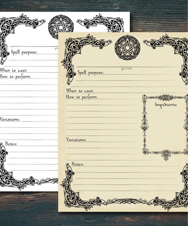 Printable Spell Template, Book of Shadows Page, Digital Download, Spell Card, Magic, Witchcraft, Wicca, Grimoire Pages, Pagan, Witch Book