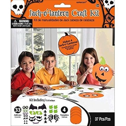 Jack-O-Lantern Halloween Trick or Treat Party Art and Craft Activity Kit, Paper, Pack of 4.