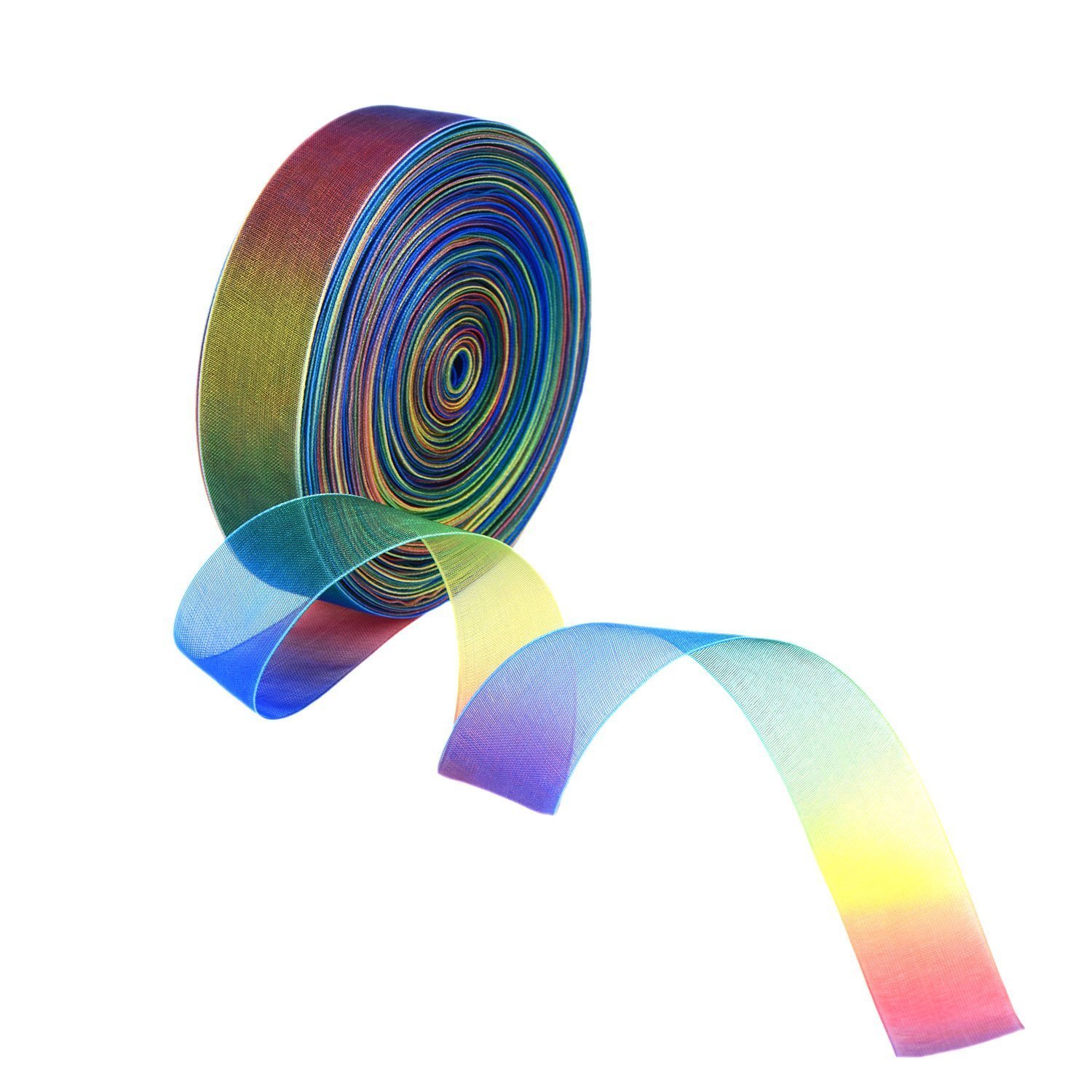 Shappy 50 Yard 1 Inch Shimmer Sheer Organza Ribbon, Rainbow Colors