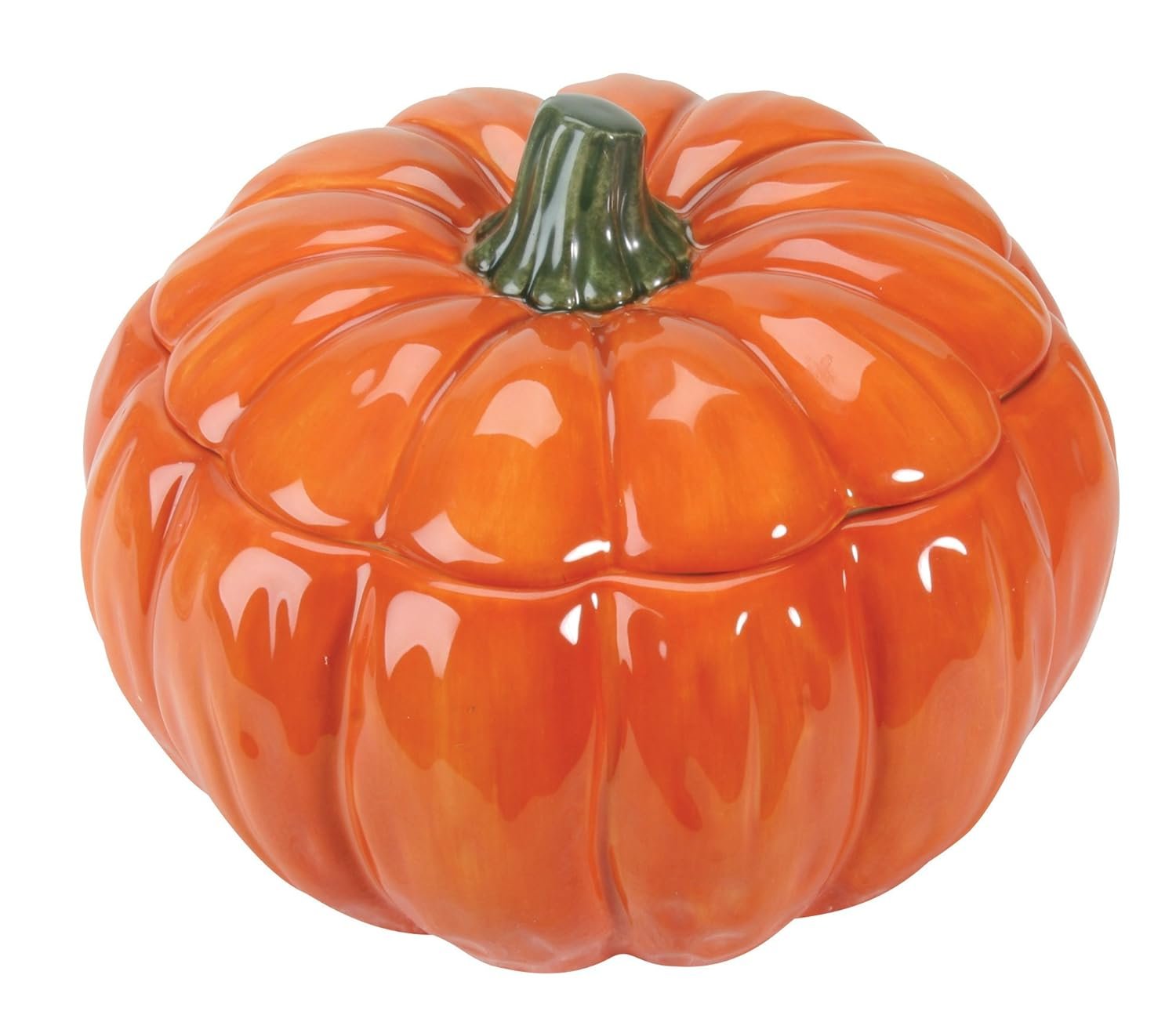Ceramic pumpkin glossy orange lidded soup bowl