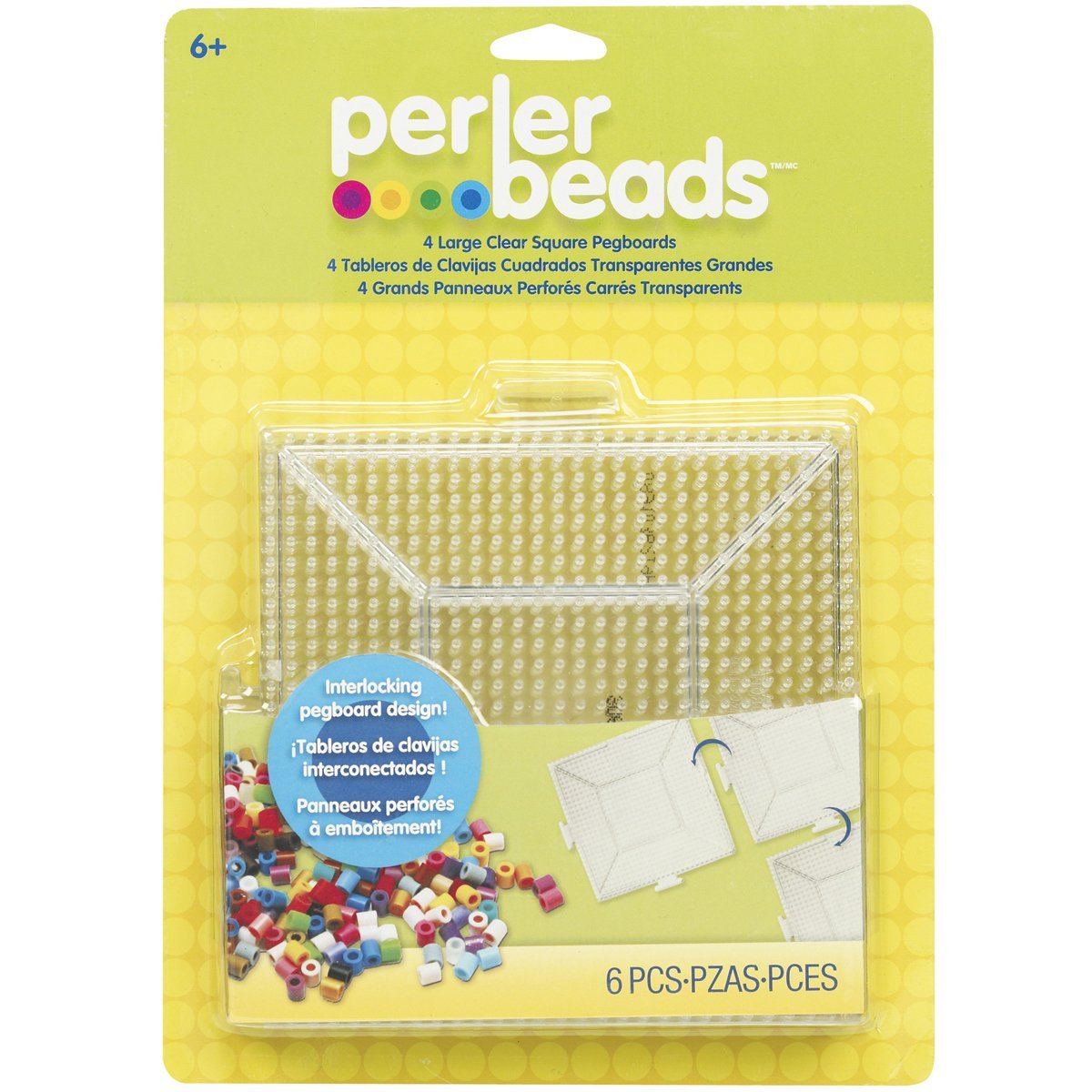 Perler Beads 80-22666 Clear Square Pegboard Set, 4 Pieces
