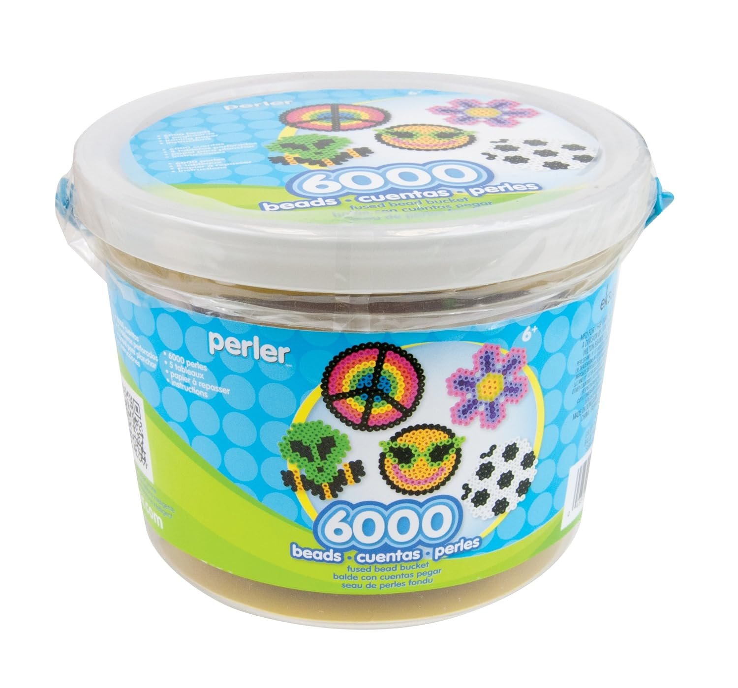 This bucket of beads will keep kids busy for hours! Create a design on a Pegboard, then iron to fuse the beads together. Bucket contains 6000 beads, 5 reusable Pegboards, Ironing Paper, and easy instructions. Pegboards included are: small square, small circle, small hexagon, small star, and small heart. For ages 5 and up