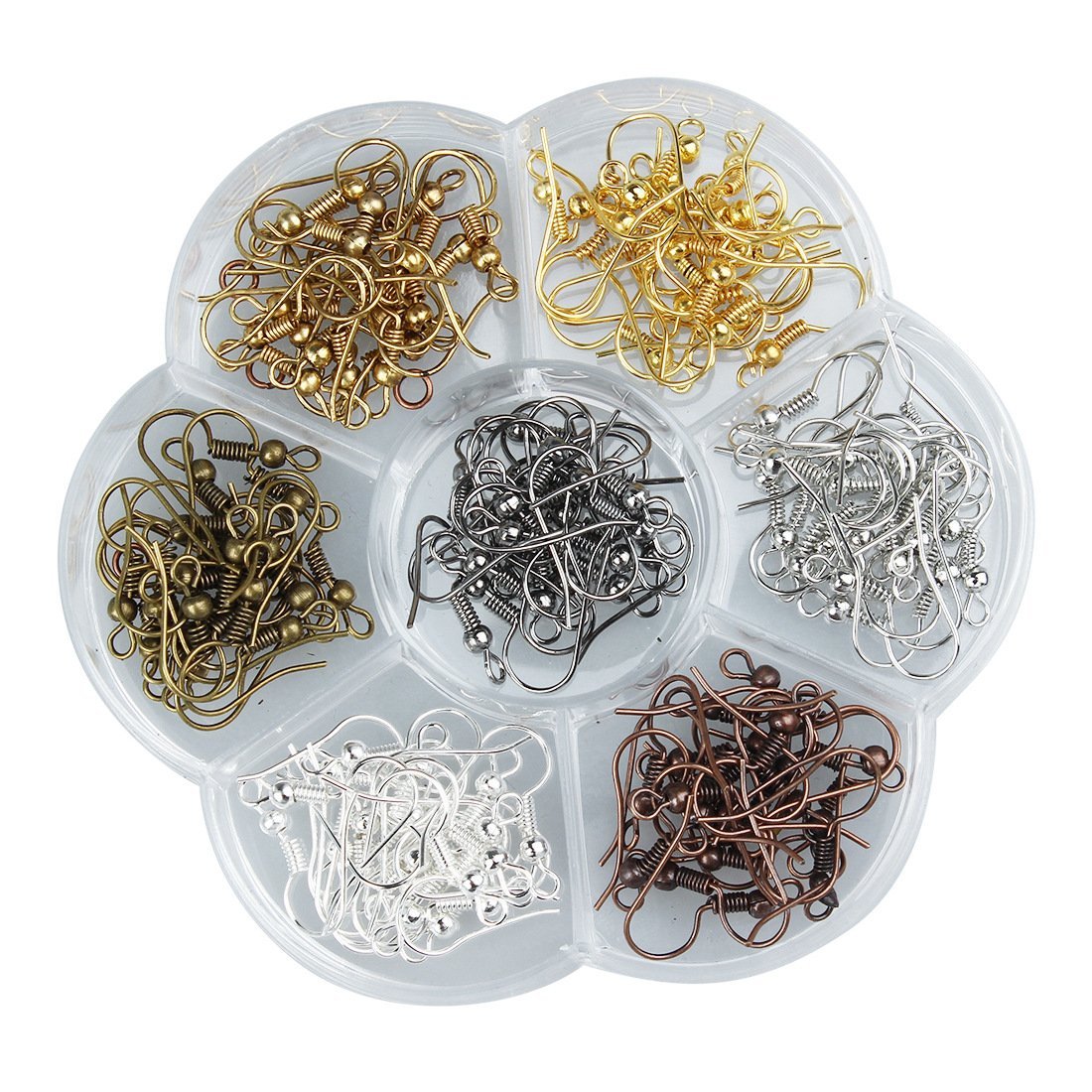 Ear Wires, Heirtronic 140 Pieces Stainless Steel Fish Earring Hooks with Transparent Storage Box, 7 Colors