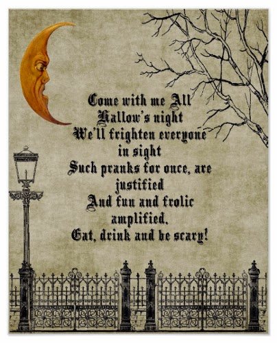 Eat, drink and be scary quotation Night time poster with moon and Halloween sentiment