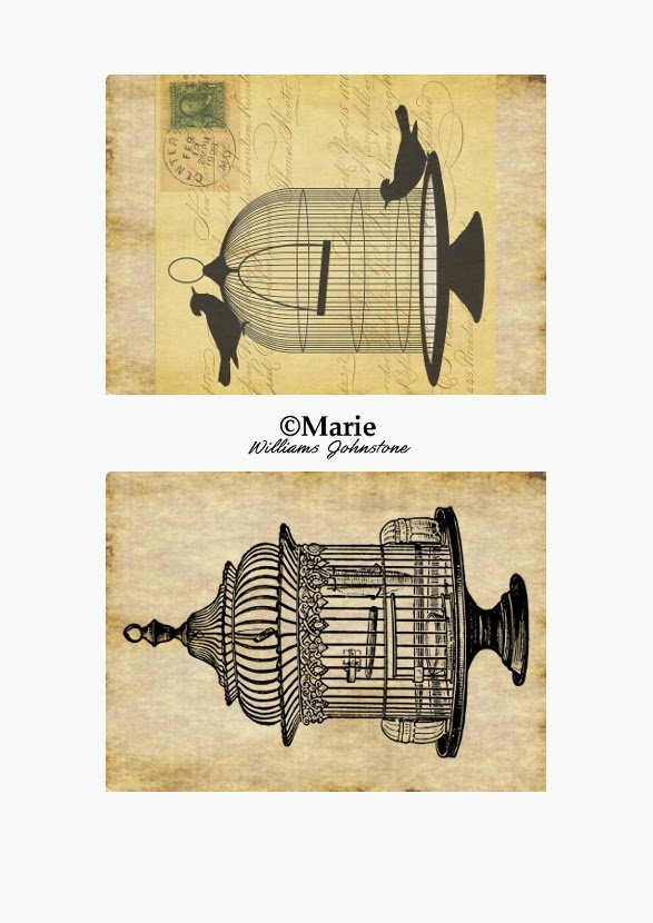Free Printable Sheet of Bird Cages for Halloween Black Bird Cage Art over Sepia Backgrounds