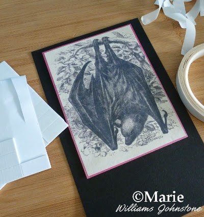 Black and white bat image cut out and mounted onto a pennant flag section