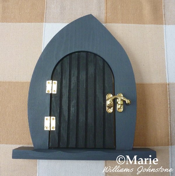 Painted wooden Halloween fairy door altered art gray black