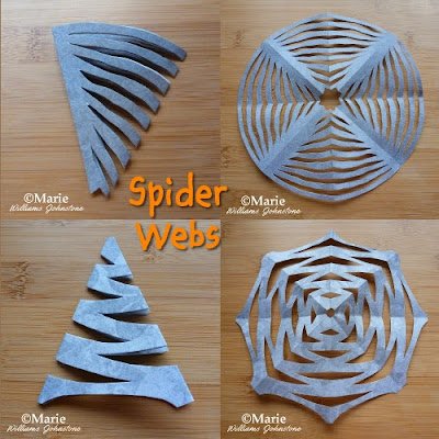 Examples of web shapes cut from gray craft sheets 
