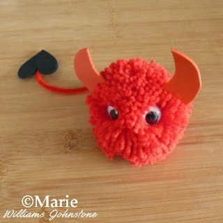 Devilish character starting to form from the yarn craft