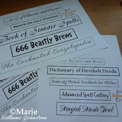 Printouts of halloween themed book spine labels with fun titles