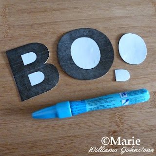 Boo letters alphabet sections for a Halloween craft and a Zig glue pen